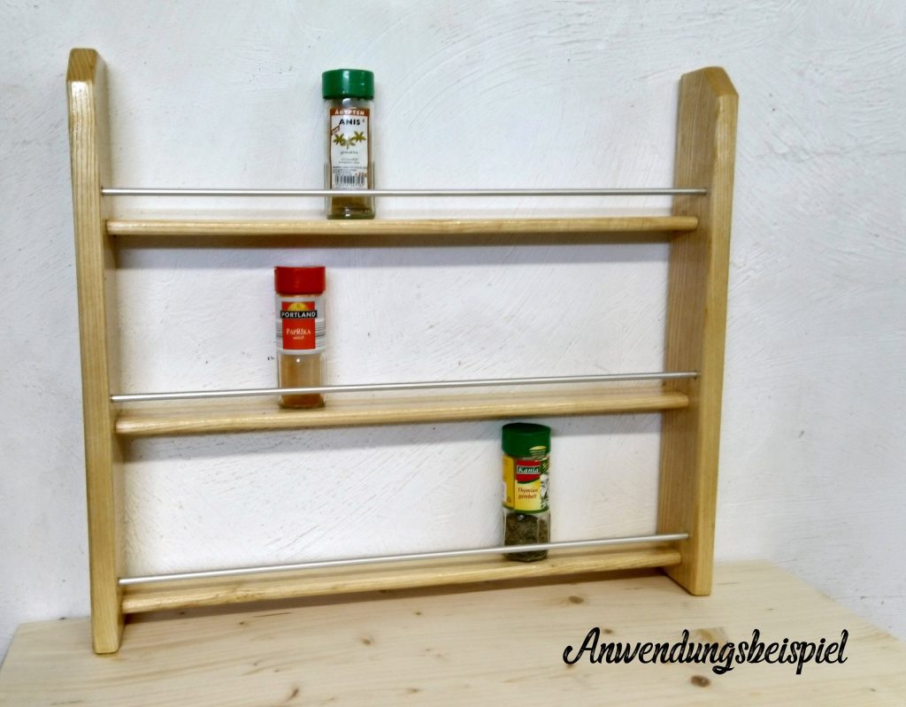 Gewürzregal aus Holz / Metall: Buche / Esche und Aluminium / Messing, geölt, 3 Etagen, Eckig NEU –